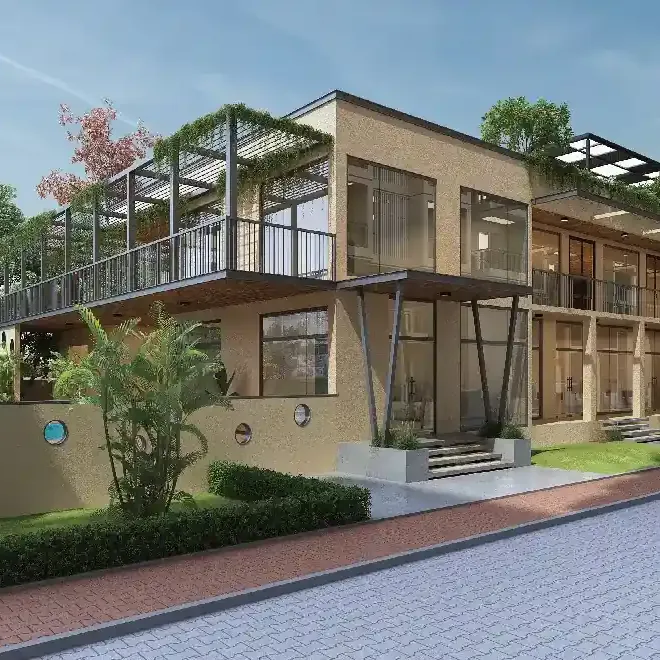 DS Max Sky Fields, Soukya Road, Whitefield, artistic impression The clubhouse with a planted terrace and porthole windows at DS Max Sky Fields